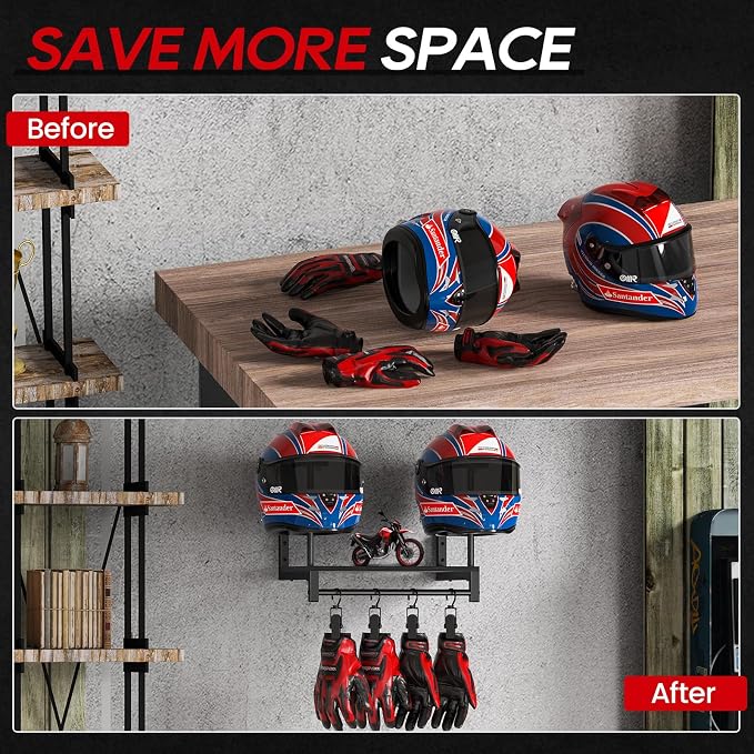Automotive Helmet Holder Wall Mount, Solid Wood and Metal Helmet Rack - Image 3