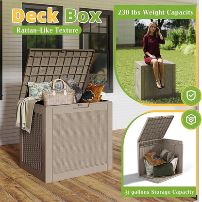 Vixzen 31 Gallon Waterproof Large Deck Box, Lockable Resin Outdoor Storage Box - Image 2
