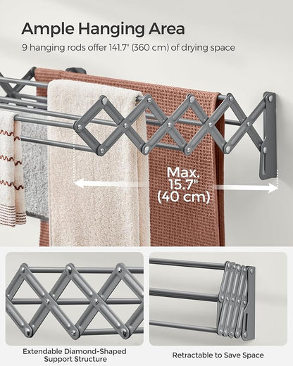 SONGMICS Clothes Drying Rack, Wall-Mounted Drying Rack Clothing, Small - Image 4
