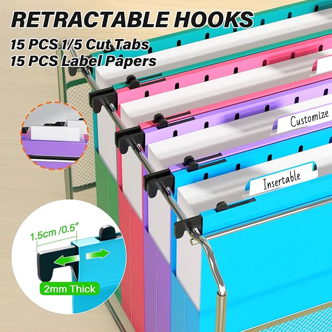 Ansook Extra Capacity Plastic Hanging File Folders Letter Size, Heavy Duty 2" - Image 3