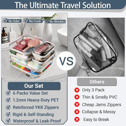 YQBRAO 6 Pack Sleek Gray Clear Hard Shell Zipper Case, 1.2mm Heavy Duty Tech & - Image 2