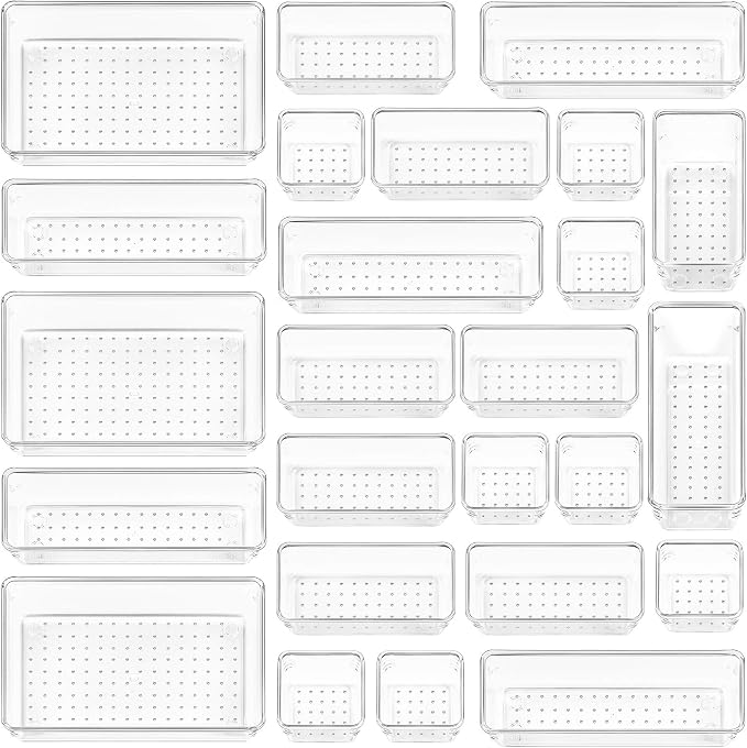Vtopmart 25 PCS Clear Plastic Drawer Organizers Set, 4-Size Versatile Bathroom by Vtopmart