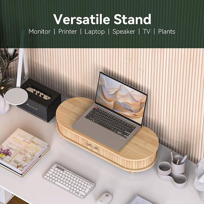 Bamboo Monitor Stand with Storage, Curved Computer Laptop Stand Desk Shelf - Image 3