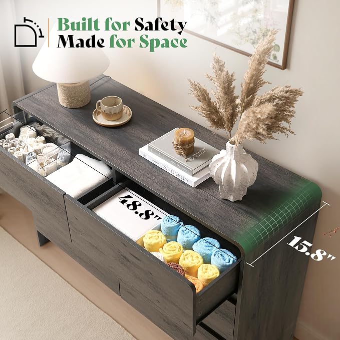 AMERLIFE 6 Drawer Dresser for Bedroom, Anti-Tip Kit, Wood Cabinet Organizer for - Image 5