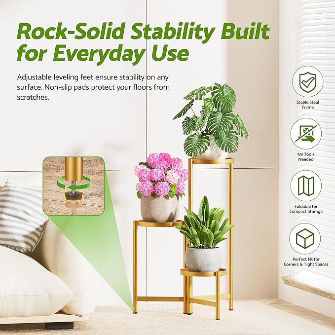 3 Tiered Plant Stand Indoor for Multiple Large Planter, Tall Heavy Duty - Image 2