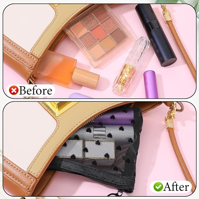 4 PCS Heart Printed Mesh Makeup Bag Set - Image 3