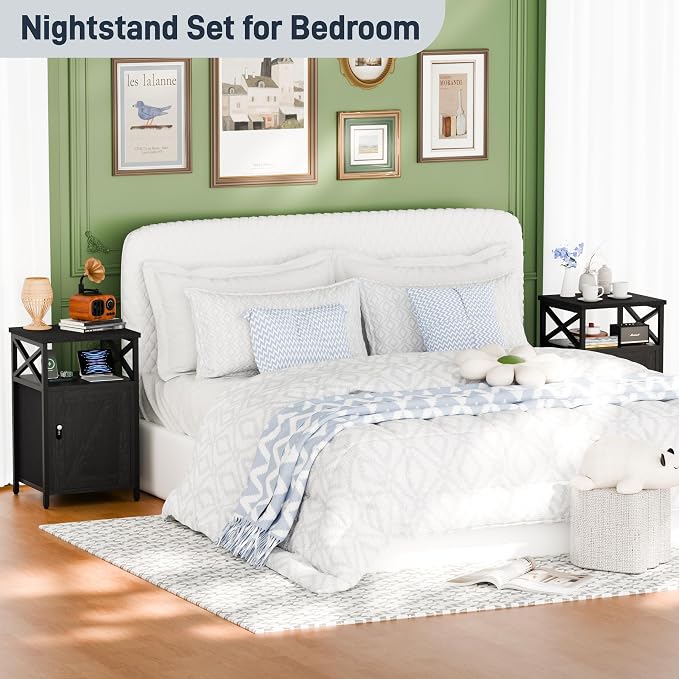 Night Stand Set 2 with Charging Station and Lock, Wooden Nightstands, Lockable - Image 4