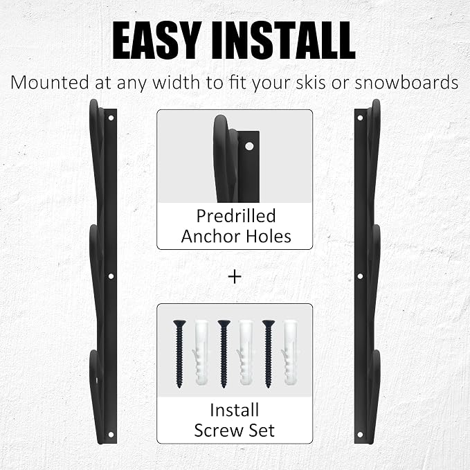 UNITEDPOWER Ski Storage Rack, Wall Mounted Snowboard Organizer Shelf, Wall - Image 4