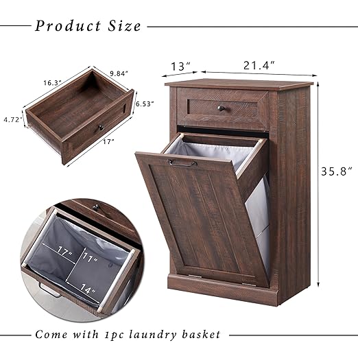 Tilt Out Trash Can Cabinet, 10 Gallon Farmhouse Laundry Hamper Cabinet - Image 2