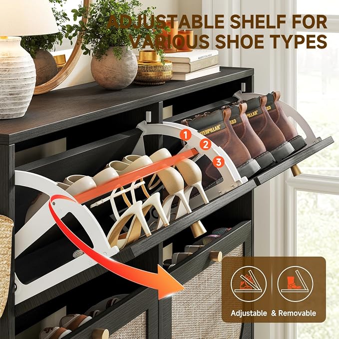 Nicetree Rattan Shoe Cabinet for Entryway, 9.5" Ultra-Thin Narrow Shoe Rack - Image 6