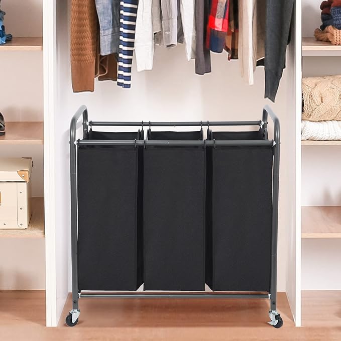 STO STO Laundry Sorter 3 Section, 3 Bag Laundry Hamper, Rolling Laundry Cart - Image 3