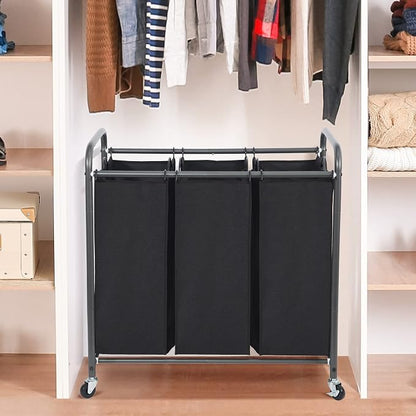STO STO Laundry Sorter 3 Section, 3 Bag Laundry Hamper, Rolling Laundry Cart - Image 3
