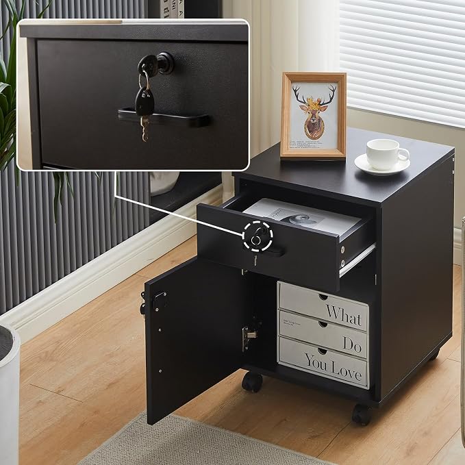 File Cabinet with Lock and Drawer, Mobile Under Desk Storage Cabinet with 360° - Image 5
