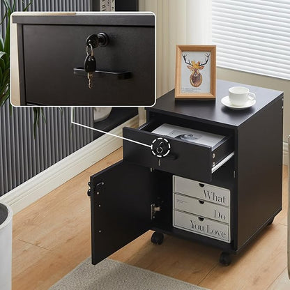 File Cabinet with Lock and Drawer, Mobile Under Desk Storage Cabinet with 360° - Image 5