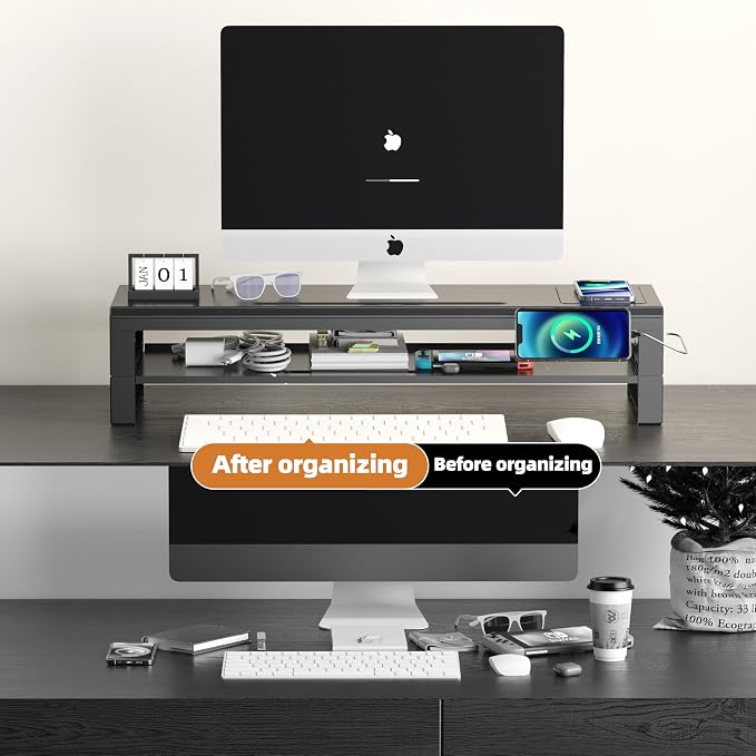 All-in-One Dual Monitor Stand Riser, 5USB Ports and WirelessCharging Pad - Image 5