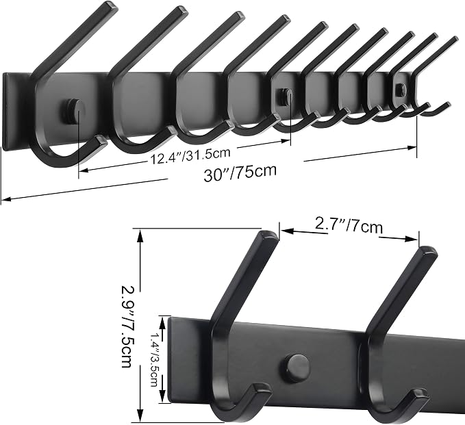 WEBI Coat Rack Wall Mounted, 10 Hooks - Image 2