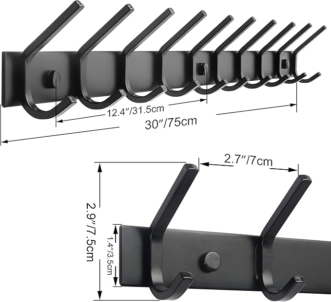 WEBI Coat Rack Wall Mounted, 10 Hooks - Image 2