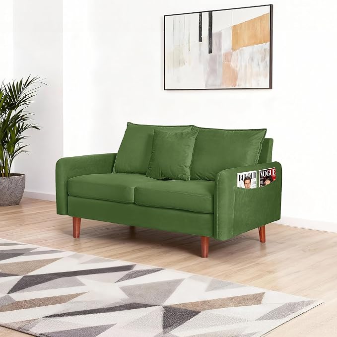 56.1" Round armrest Velvet Loveseat Sofa, mid-Century Modern Style, Luxurious - Image 5