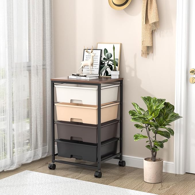 Utility Cart with 4 Drawers, Rolling Storage Cart with Drawers, Storage Rolling - Image 8