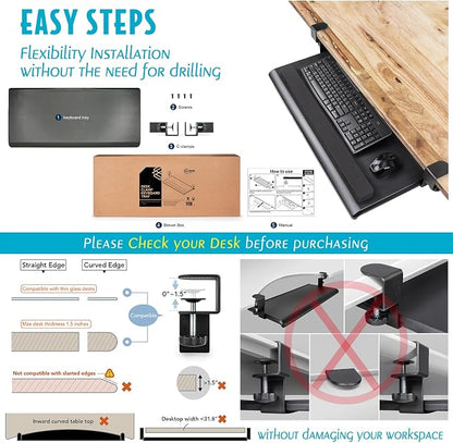 EHO Large Ergonomic C-Clamp Keyboard Tray Mount Under Desk - Image 9