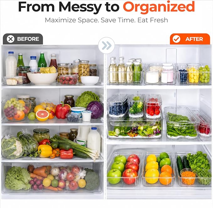 SMRCAD 8 Pack Clear Fridge Organizer Bins - Image 8