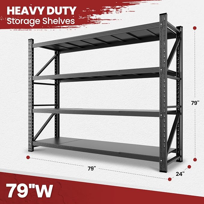 79" Wide Metal Garage Shelves, 7000LBS Storage Shelving Heavy Duty, Standing - Image 2