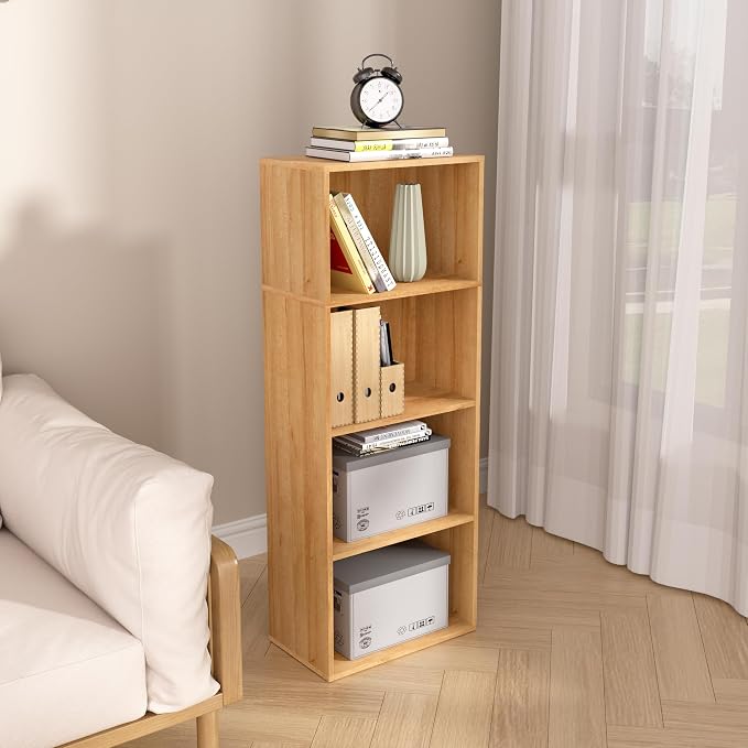 Wooden 4 Cube Storage Organizer, 4 Tier Tall Modern Bookshelf Freestanding - Image 6