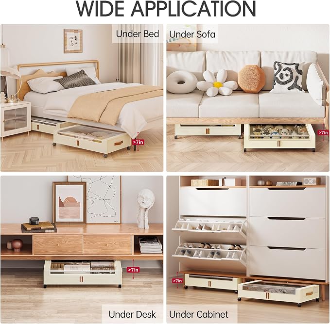 Yecaye Under Bed Storage with Wheels, 2 Pack Under Bed Storage Containers - Image 6