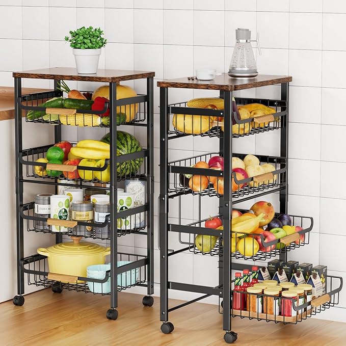 Storico 5-Tier Rolling Utility Cart Kitchen Storage Cart | Large Capacity by Unknown