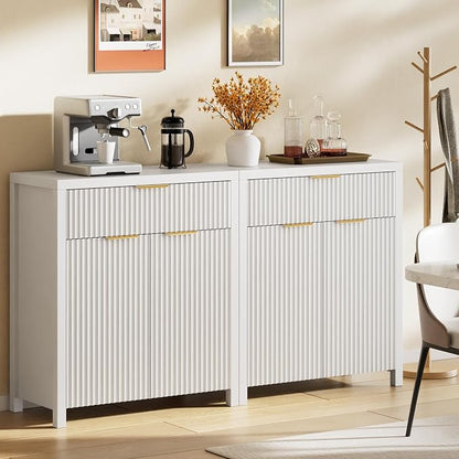 Lulive Fluted Buffet Cabinet for Kitchen, 28.3" Sideboard Cabinet White | - Image 6