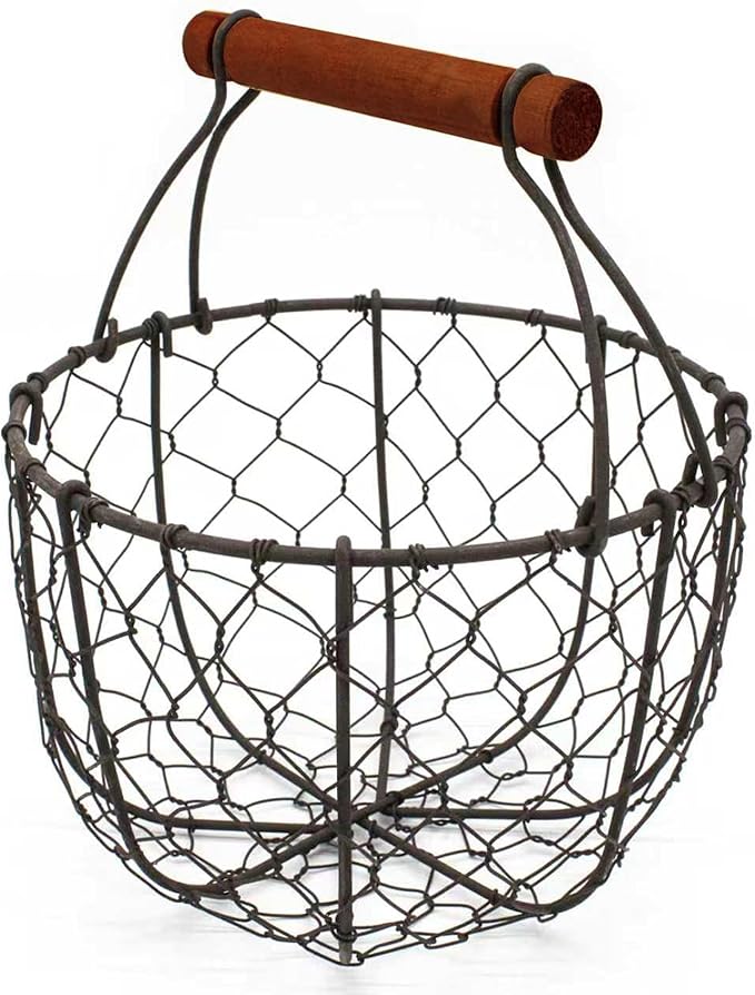 CVHOMEDECO. Round Chicken Wire Egg Basket Fruit Basket by CVHOMEDECO
