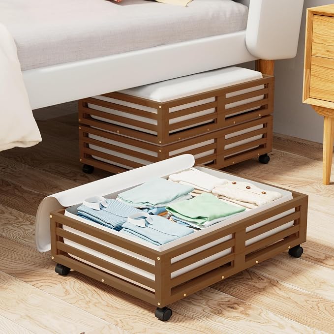 Bamboo Under Bed Storage Containers- Underbed Organizer by WISUCART