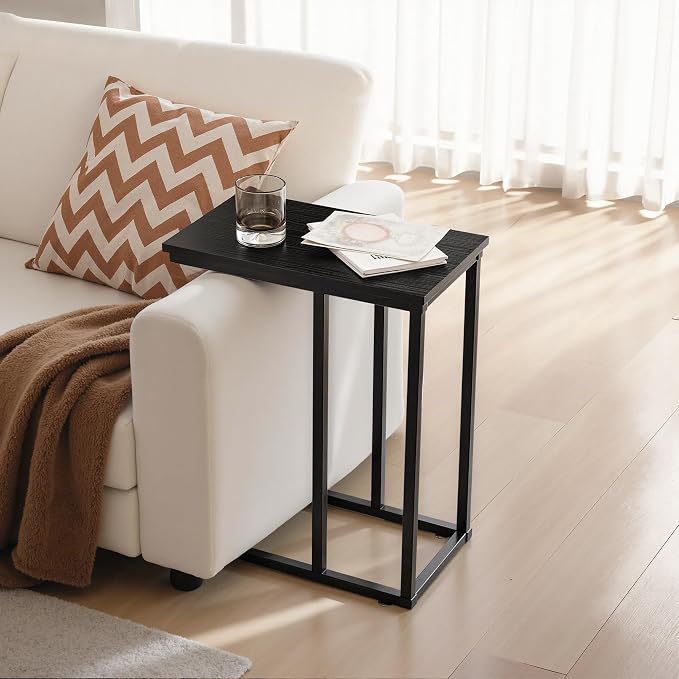 VECELO C Shaped End Side Table for Sofa Couch and Bed Snack TV Tray for Living - Image 2