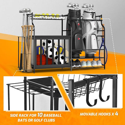 PLKOW Sports Equipment Organizer Rack, Garage Ball Rack, 2 Golf Bag Storage and - Image 5