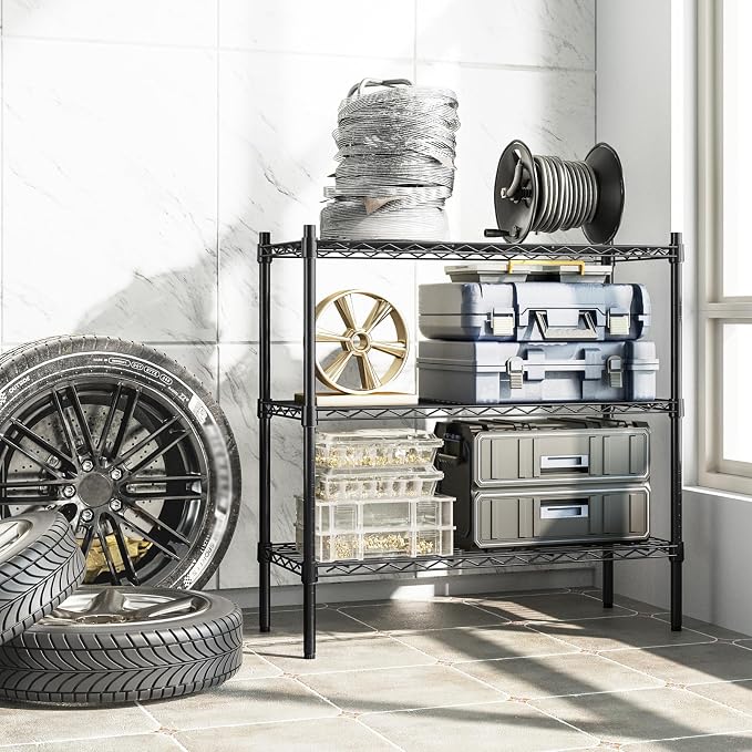 Auslar 3-Tier Heavy Duty Wire Shelving Adjustable Metal Storage Rack Black | - Image 2