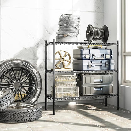 Auslar 3-Tier Heavy Duty Wire Shelving Adjustable Metal Storage Rack Black | - Image 2