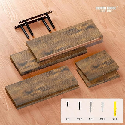 RICHER HOUSE 3-Set Brown Floating Wall Shelves, Bathroom Shelf Over Toilet | - Image 3