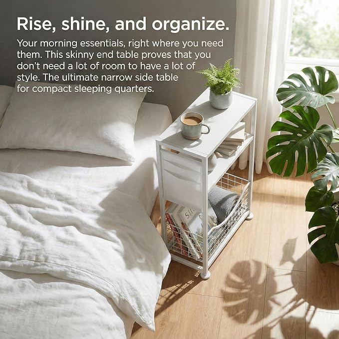 Skinny Side Table with Storage, 3 Tier Slim Side Tables - Image 5