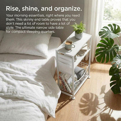 Skinny Side Table with Storage, 3 Tier Slim Side Tables - Image 5