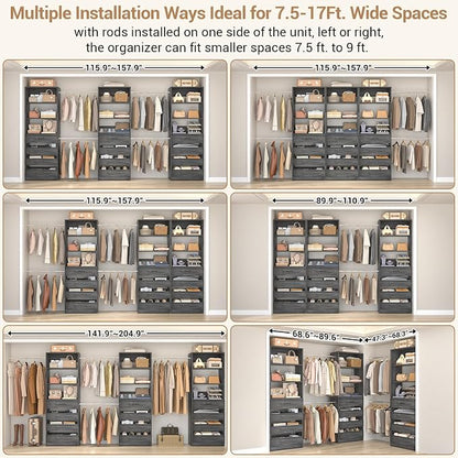 Aheaplus Closet System with 12 Drawers, 8.5-11.5Ft Wood Closet Organizer System - Image 2