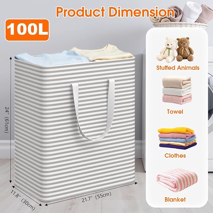 3 Pack Large Laundry Basket, Waterproof & Freestanding Laundry Hamper, - Image 2