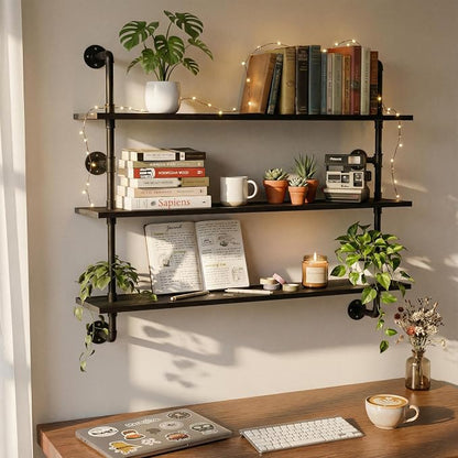 HDDFER Industrial Pipe Shelving Rustic Black Wall Shelves - Image 5