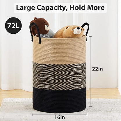 Fiona's magic 72L Large Woven Laundry Hamper, Tall Cotton Rope Storage Basket - Image 3