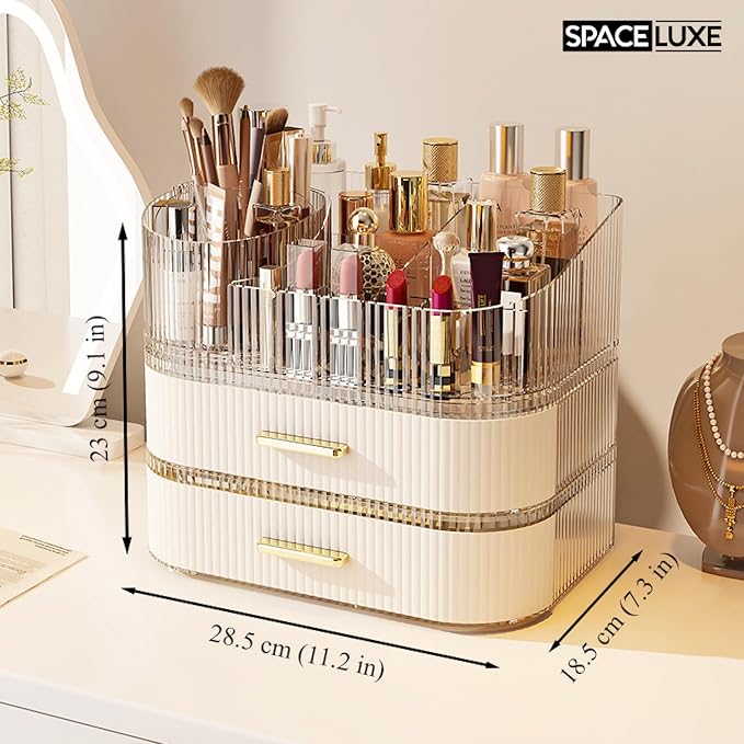 Makeup Organizer with Drawers and 360° Rotating Brush Holder, Large Capacity - Image 4