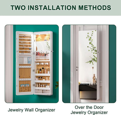 HNEBC LED Mirror Jewelry Cabinet, 47.2" Wall Mounted Jewelry Organizer - Image 8