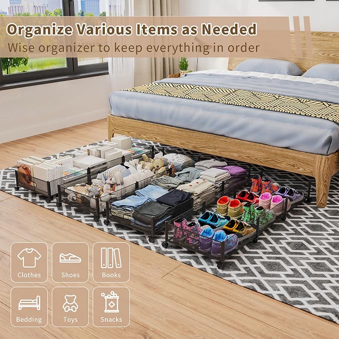 47.2'' Long Under Bed Storage on Wheels, 57.6L Large Capacity Rolling Under the - Image 2