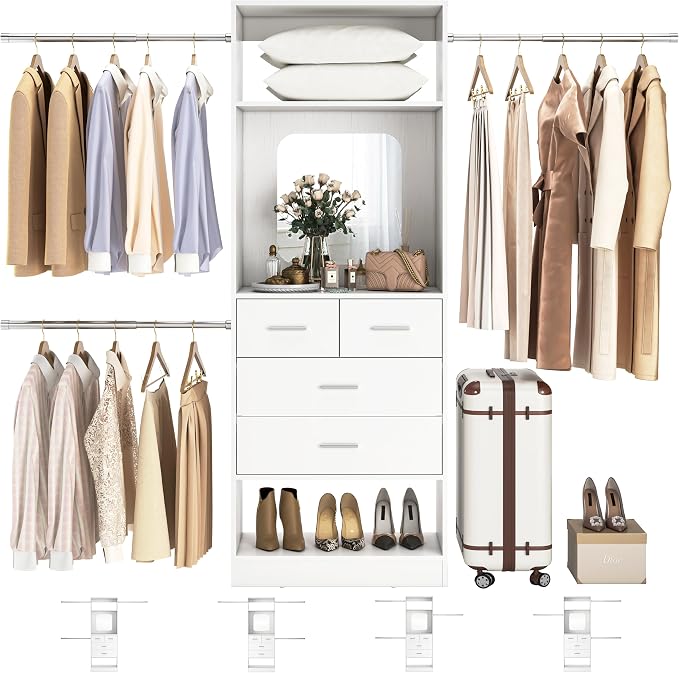 Unikito 8FT Closet System with Mirror and 3 Extendable Hanging Rods, Sturdy by Unikito