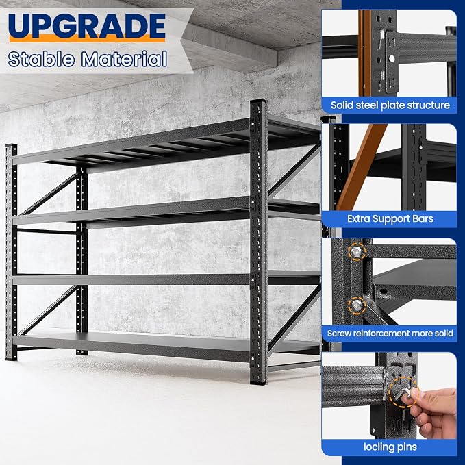 MIIIKO 75" W Storage Shelves, 8000LBS Metal Garage Storage Shelving, Heavy Duty - Image 5