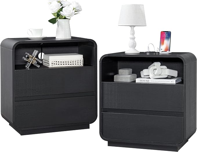 Black Curved Nightstand Set of 2 by StandifurnoFurniture
