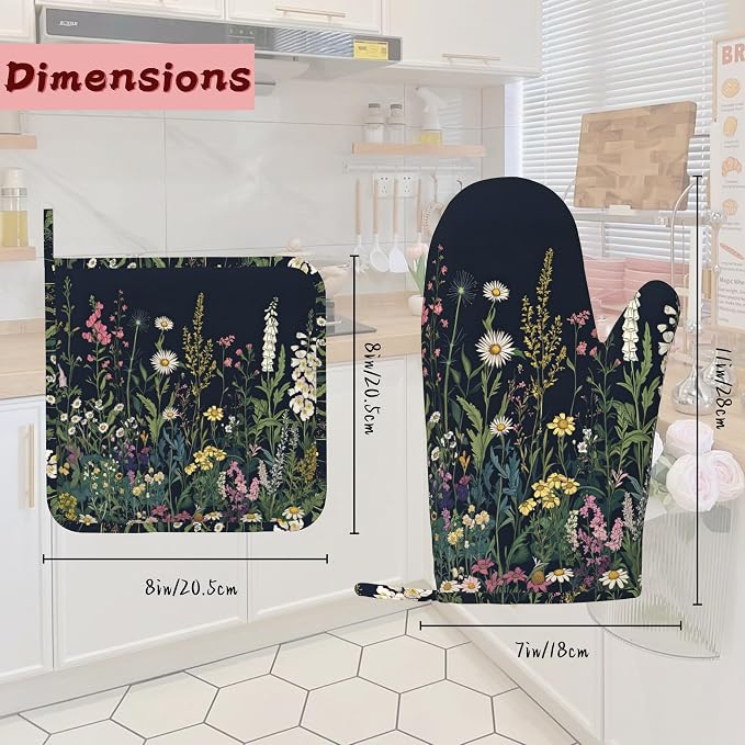 Wildflower Spring Floral Garden Flowers Oven Mitts and Pot Holders, Heat - Image 2